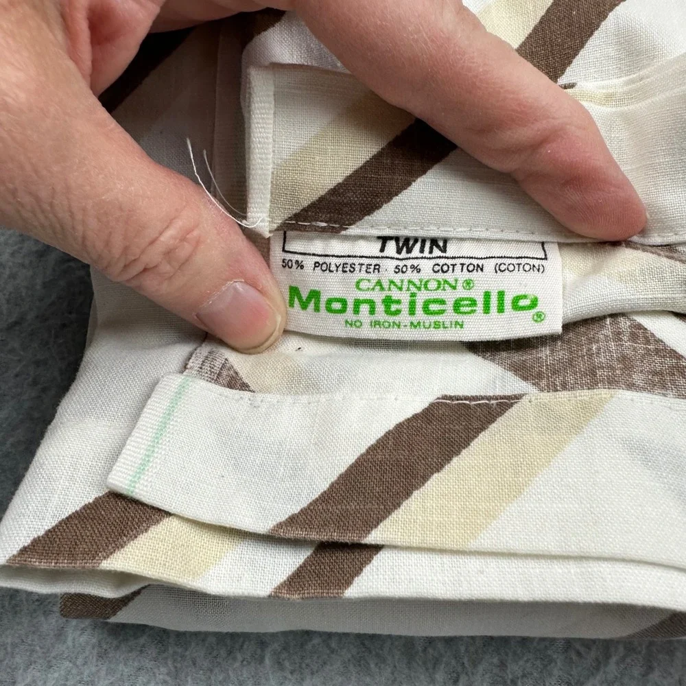 Vintage Cannon Monticello Twin Flat Sheet Pillowcase Brown Beige Stripe Muslin